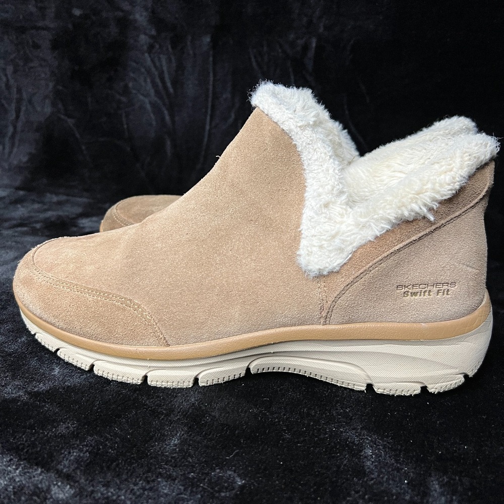 Skechers Swift Fit Easy Going 176001S CSNT Womens 10 Boots Brown Suede Faux Fur